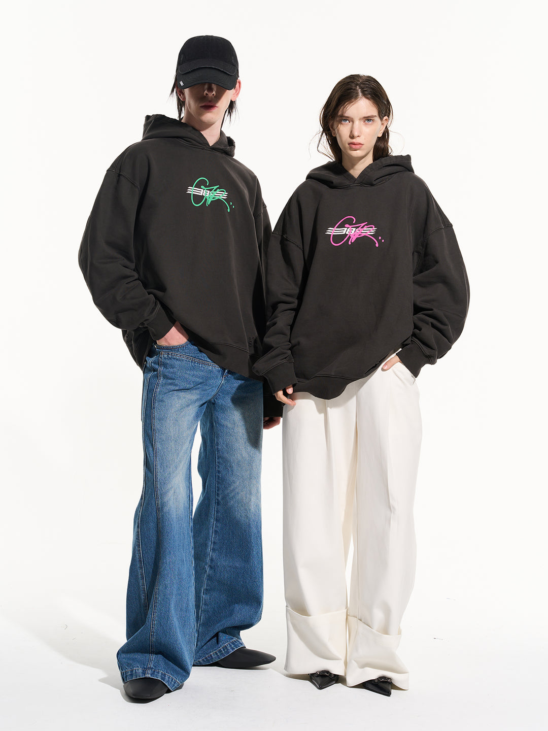 BLIND NO PLAN Washed Big Printed Letters Hoodie