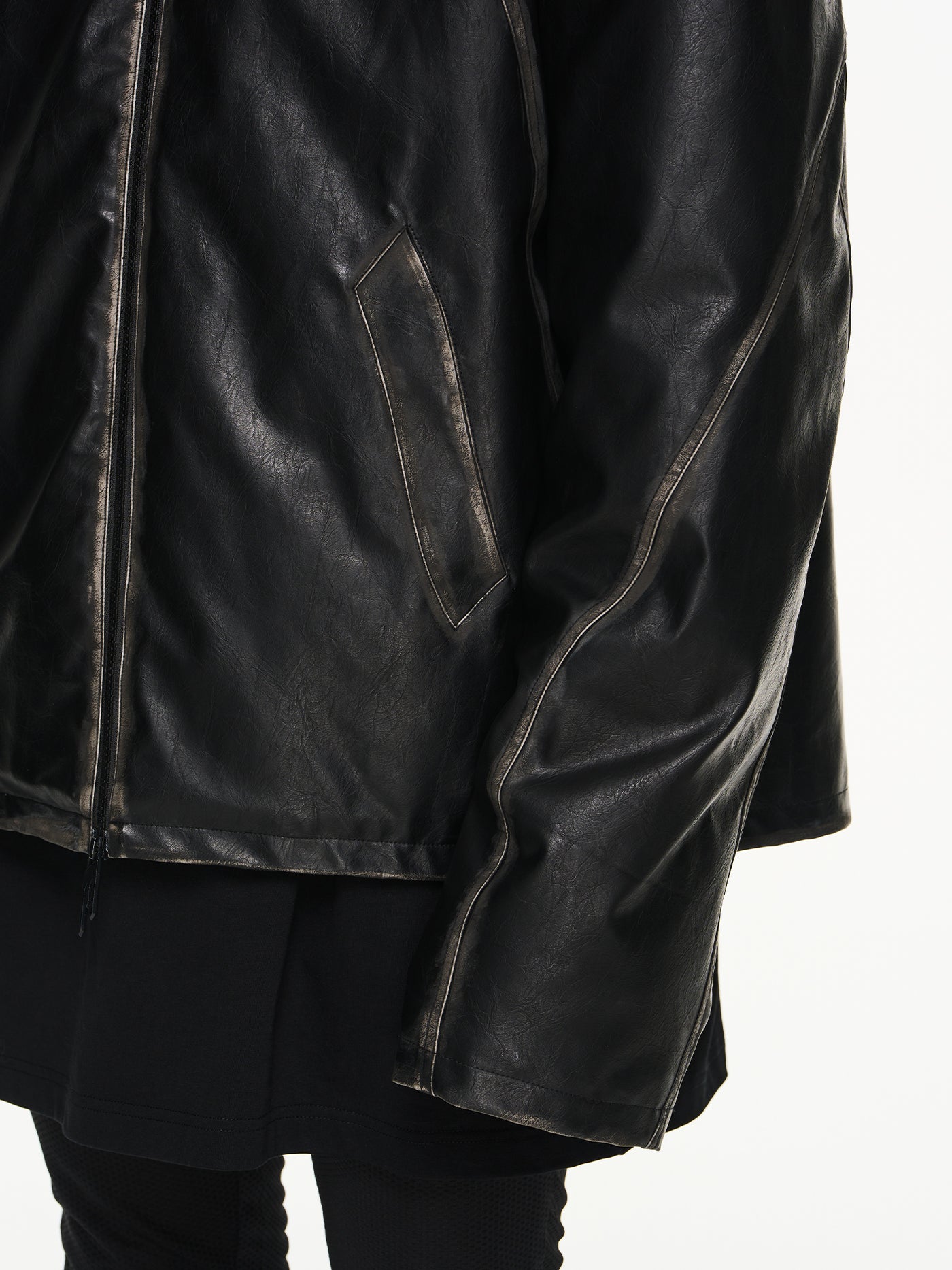 BLIND NO PLAN Distressed Stitching Leather Jacket