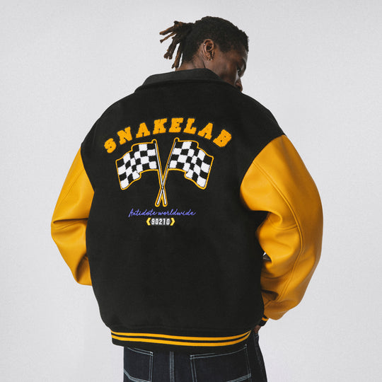 ANTIDOTE Yellow Woolen Embroidered Varsity Jacket | Face 3 Face