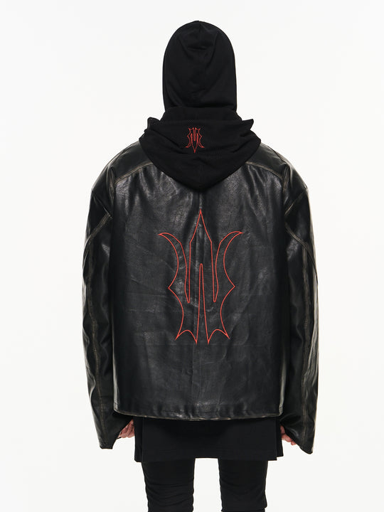 BLIND NO PLAN Distressed Stitching Leather Jacket