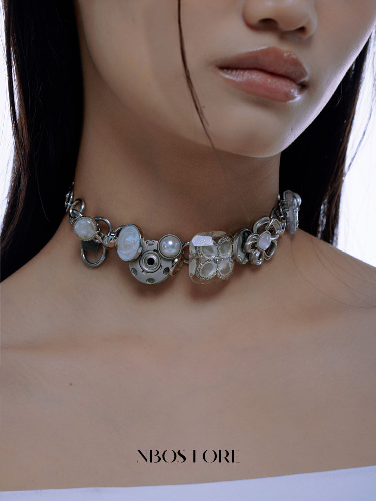 Nbostore Flower Pearl Elements Button Necklace