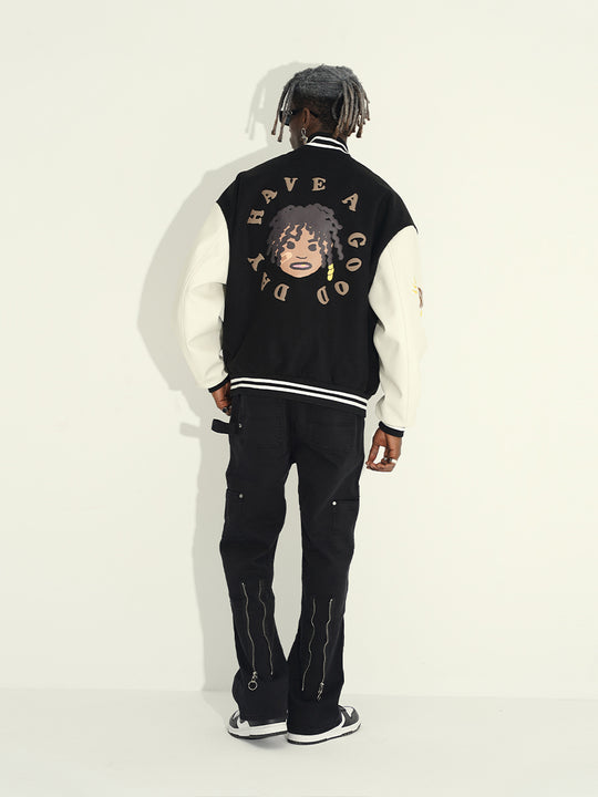 Harsh and Cruel Hand Painted Circular Ring LOGO Love Heart Kids Varsity Jacket | Face 3 Face