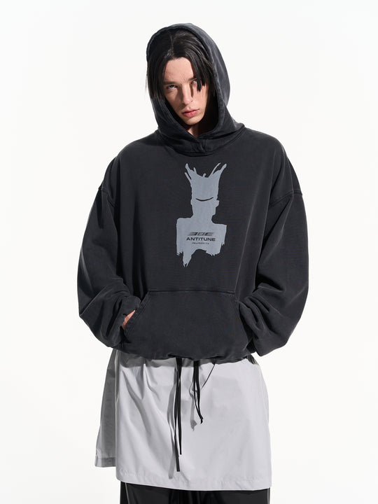 BLIND NO PLAN Patterned Printed Washed Hoodie