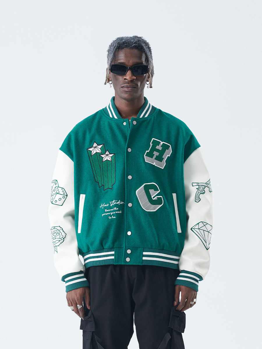 Harsh and Cruel Cross Angel Embroidered Varsity Jacket | Face 3 Face