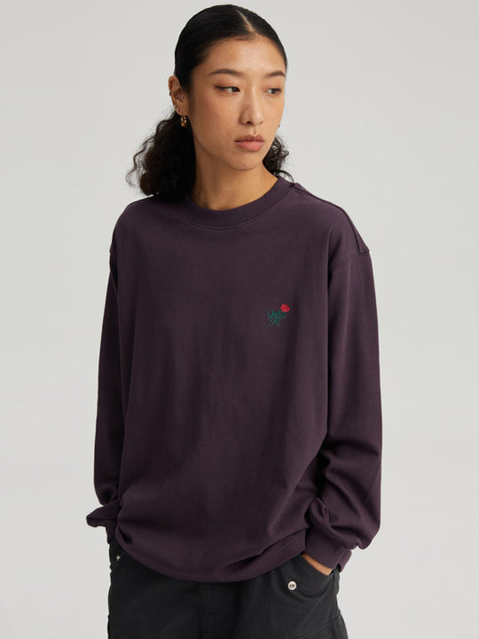 Wassup House Rose Embroidery Long Sleeved Tee