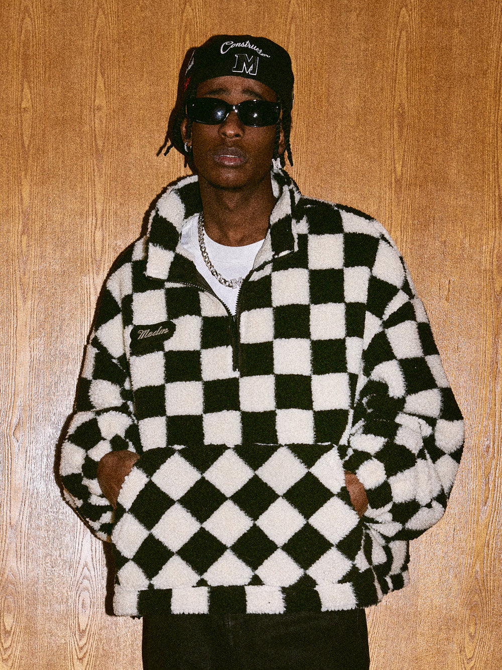 MEDM Checkerboard Sherpa Fleece Boa Pullover Jacket | Face 3 Face