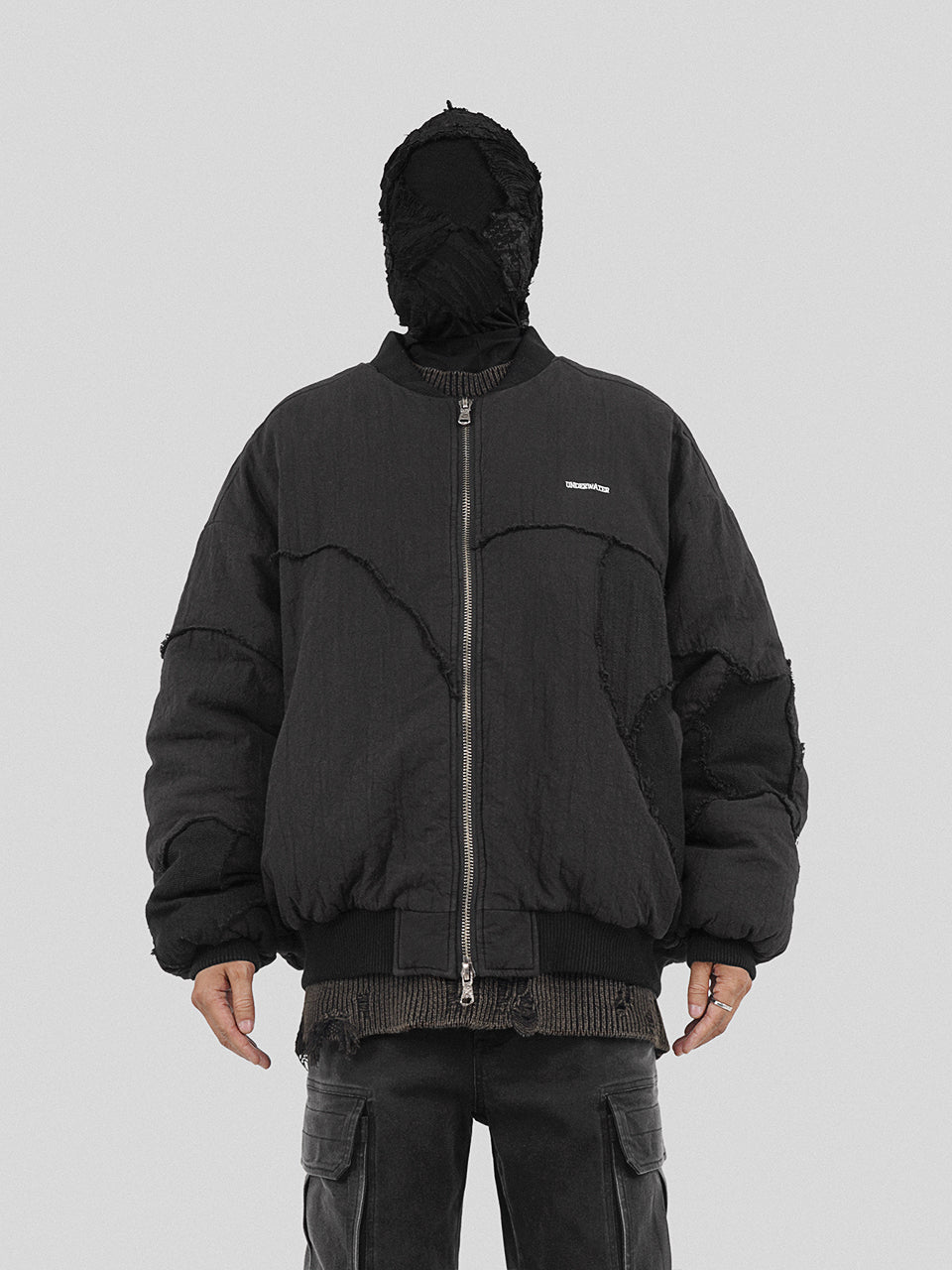 UNDERWATER Washed Textured Patchwork Bomber Jacket