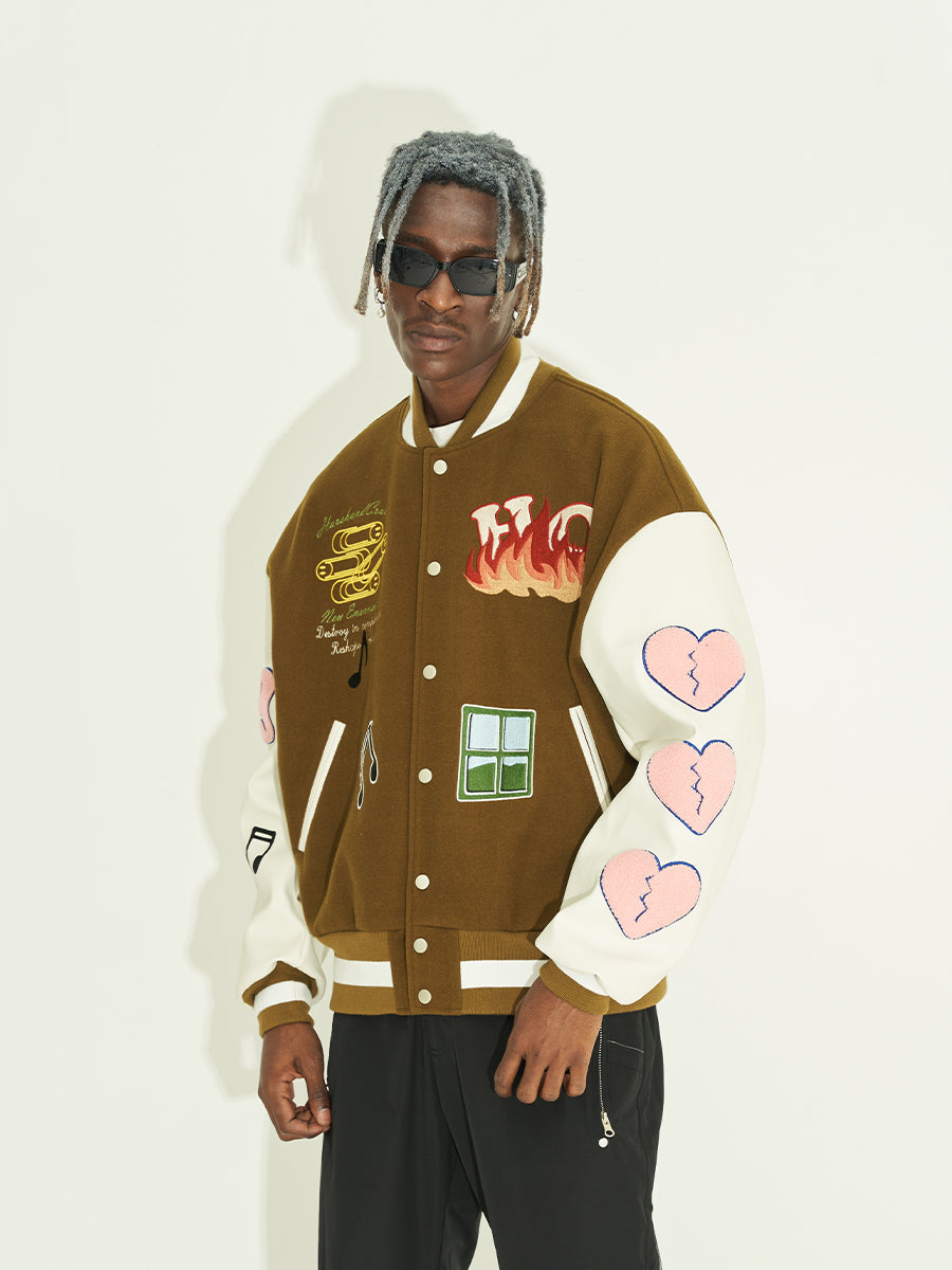 Harsh and Cruel Graffiti Logo Smiley Face Love Heart UFO Varsity Jacket | Face 3 Face