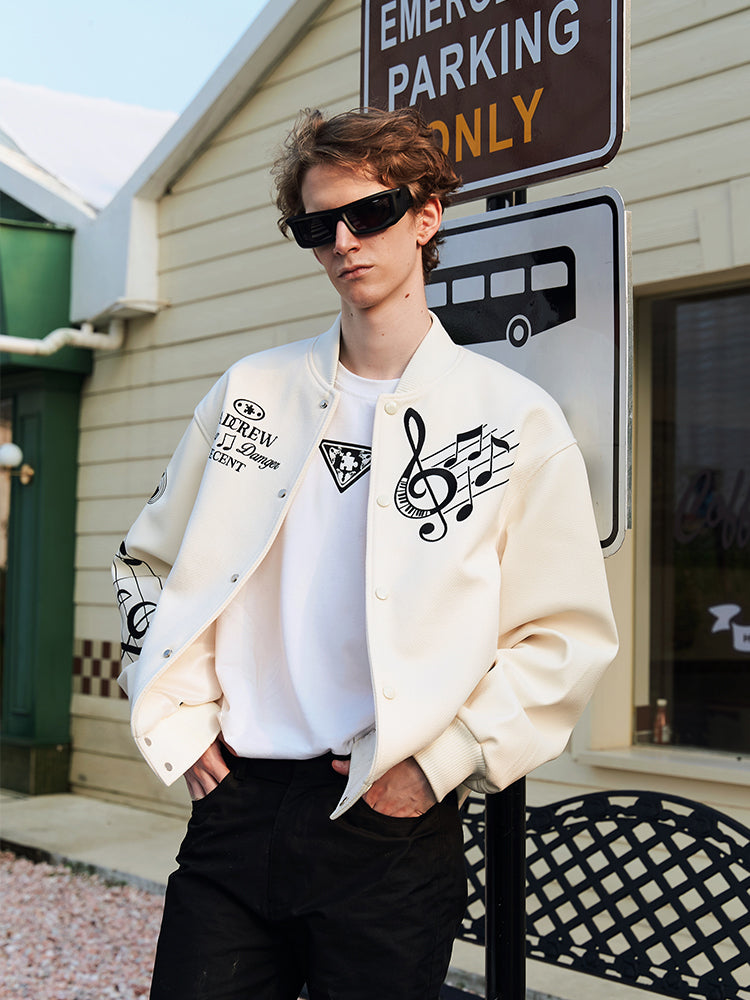 YADcrew Embroidered Musical Notes Baseball Jacket – Face 3 Face