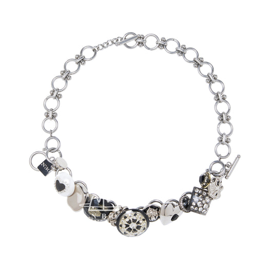 Nbostore Love Heart Diamond Texture Black Necklace