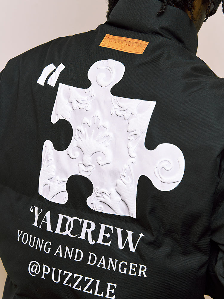 YADcrew Embossed Jigsaw Puzzle Puffer Jacket