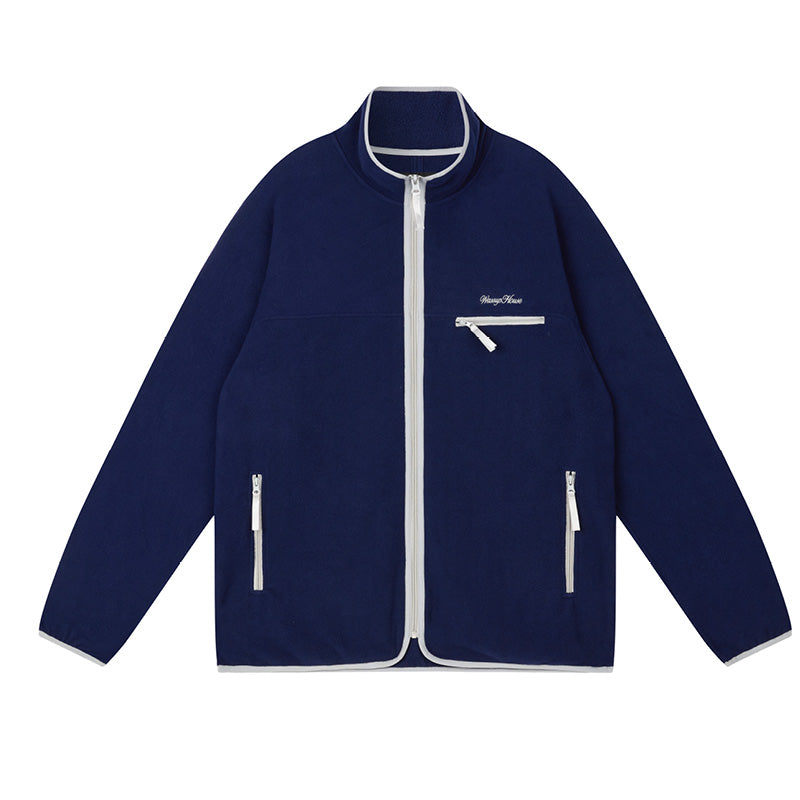 Wassup House Contrasting Edge Zipper Fleece Jacket