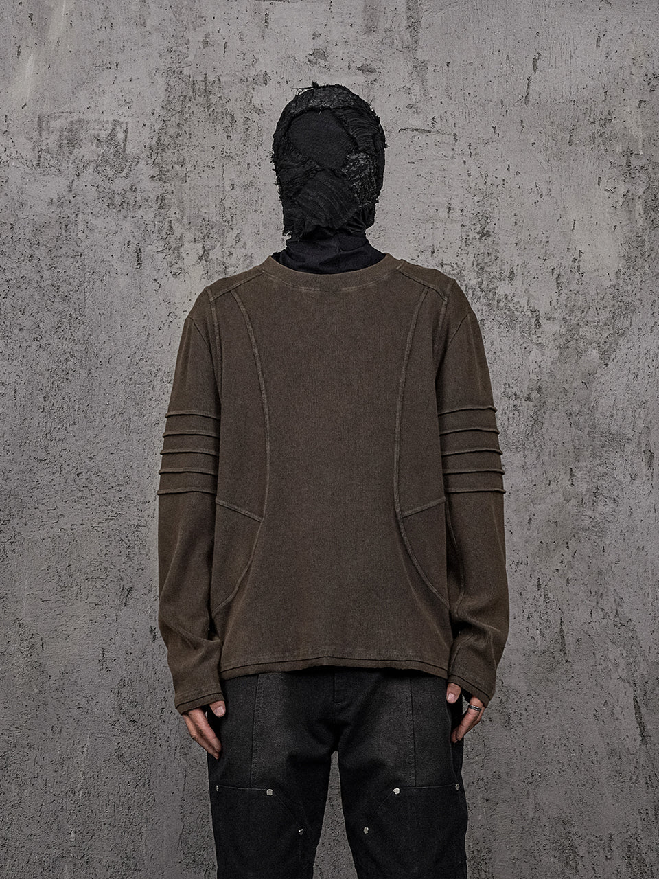 UNDERWATER Washed Pleated Deconstructed Patchwork Sweatshirt Brown