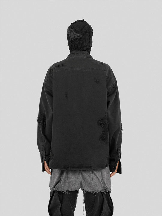 UNDERWATER Sand Washed Destroyed Needle Embroidery Shirt Jacket