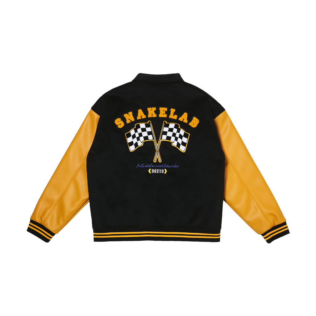 ANTIDOTE Yellow Woolen Embroidered Varsity Jacket | Face 3 Face