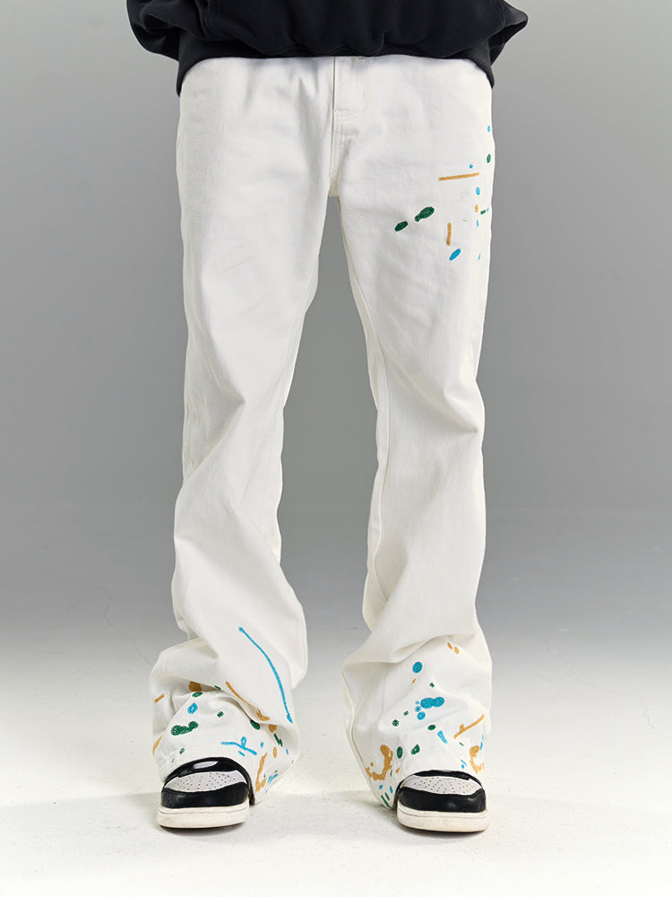 YADcrew White Splash Embroidered Denim Jeans