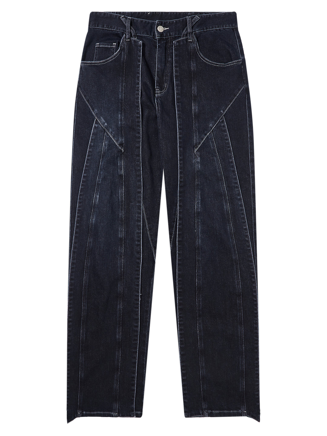 BLIND NO PLAN Stripe Patchwork Washed Denim Jeans