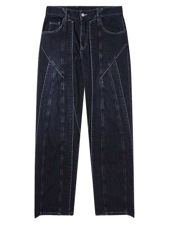 BLIND NO PLAN Stripe Patchwork Washed Denim Jeans