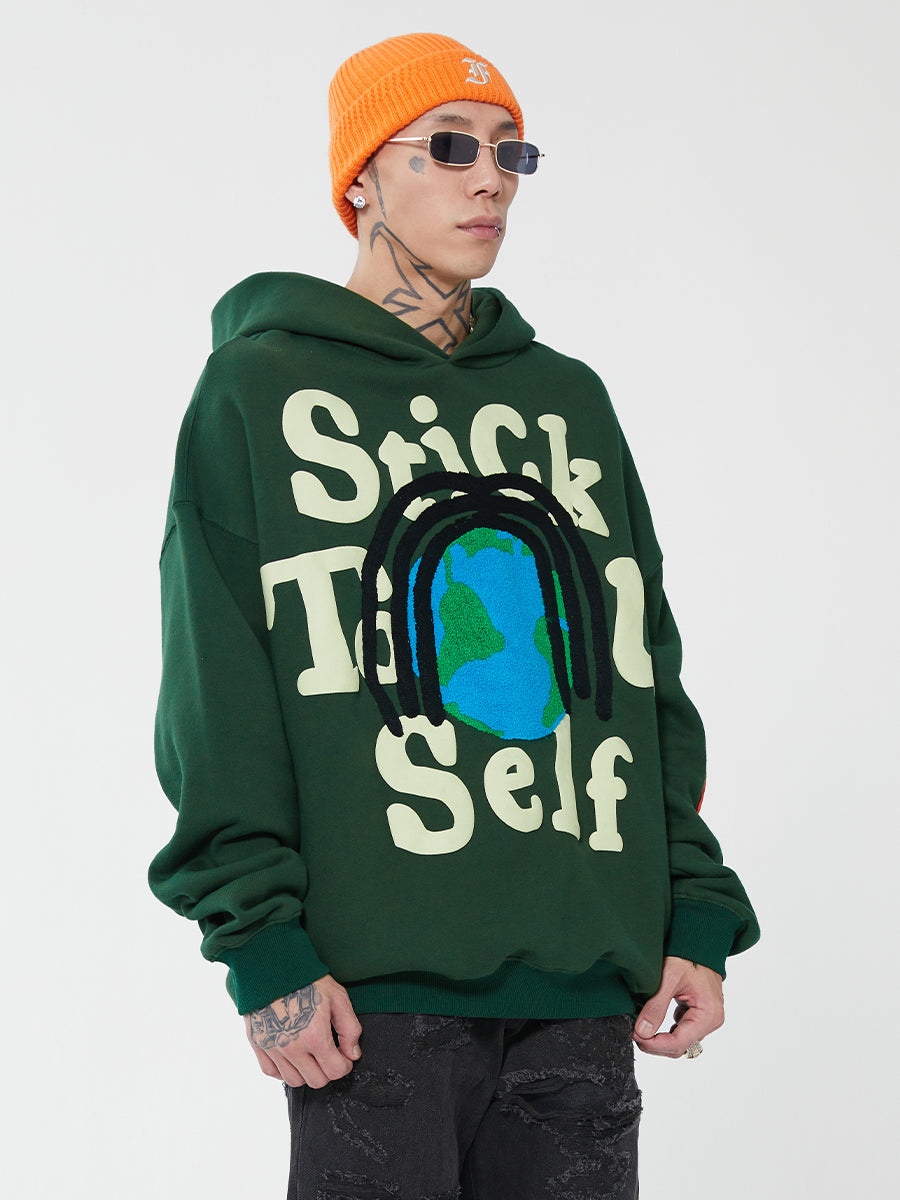 F2CE Foam Printing Embroidery Loose Pullover Hoodie | Face 3 Face