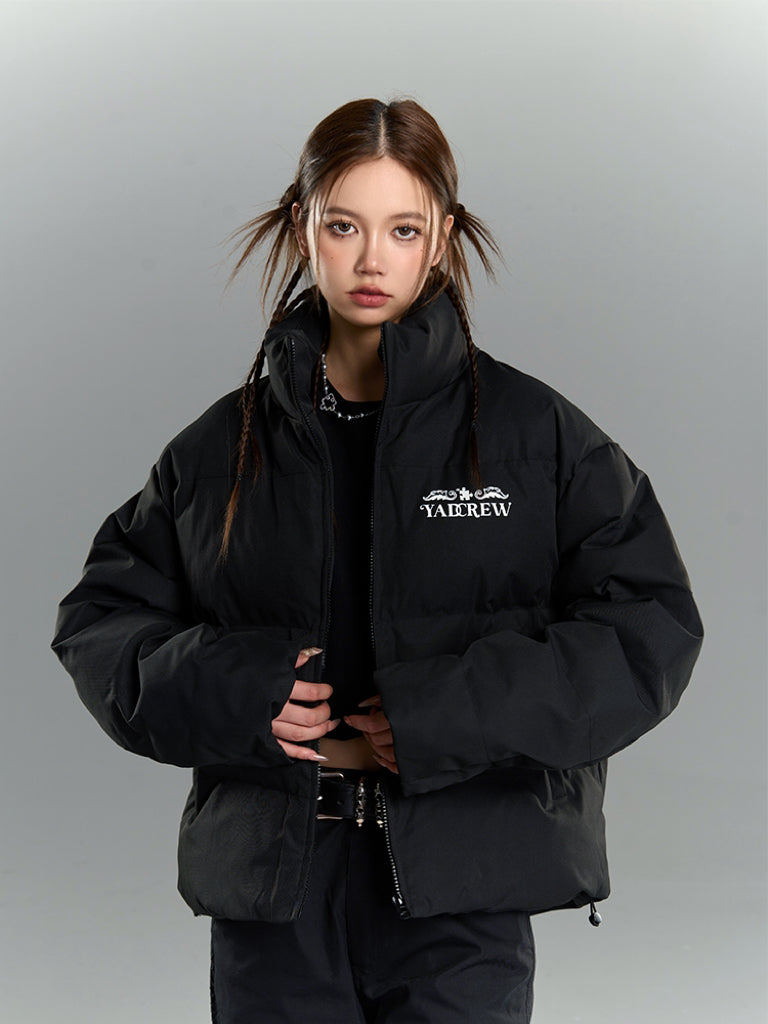 YADcrew Embossed Jigsaw Puzzle Puffer Jacket