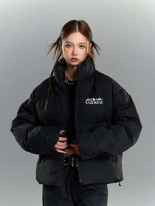 YADcrew Embossed Jigsaw Puzzle Puffer Jacket