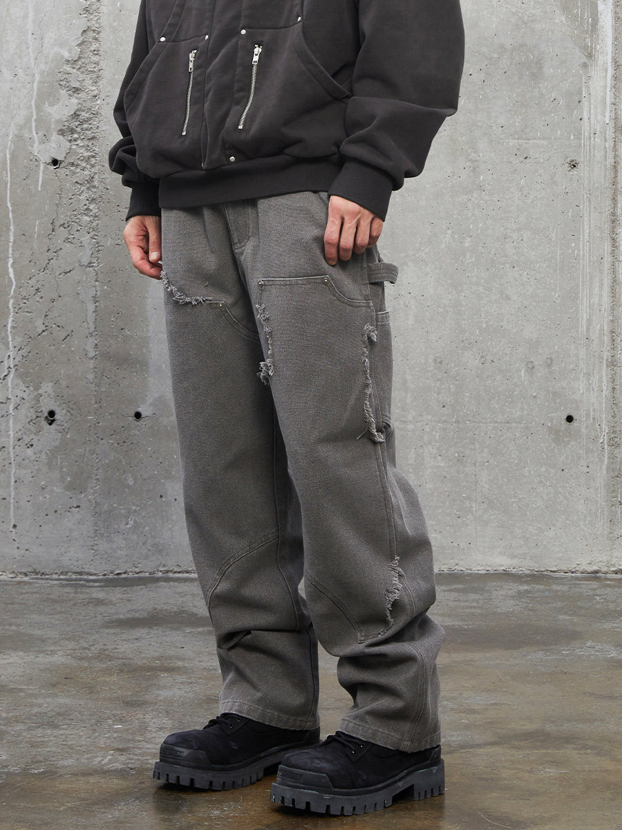 F2CE Washed Destruction Double Knee Work Denim Jeans