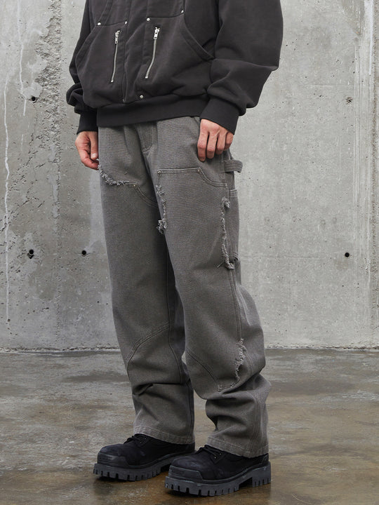 F2CE Washed Destruction Double Knee Work Denim Jeans