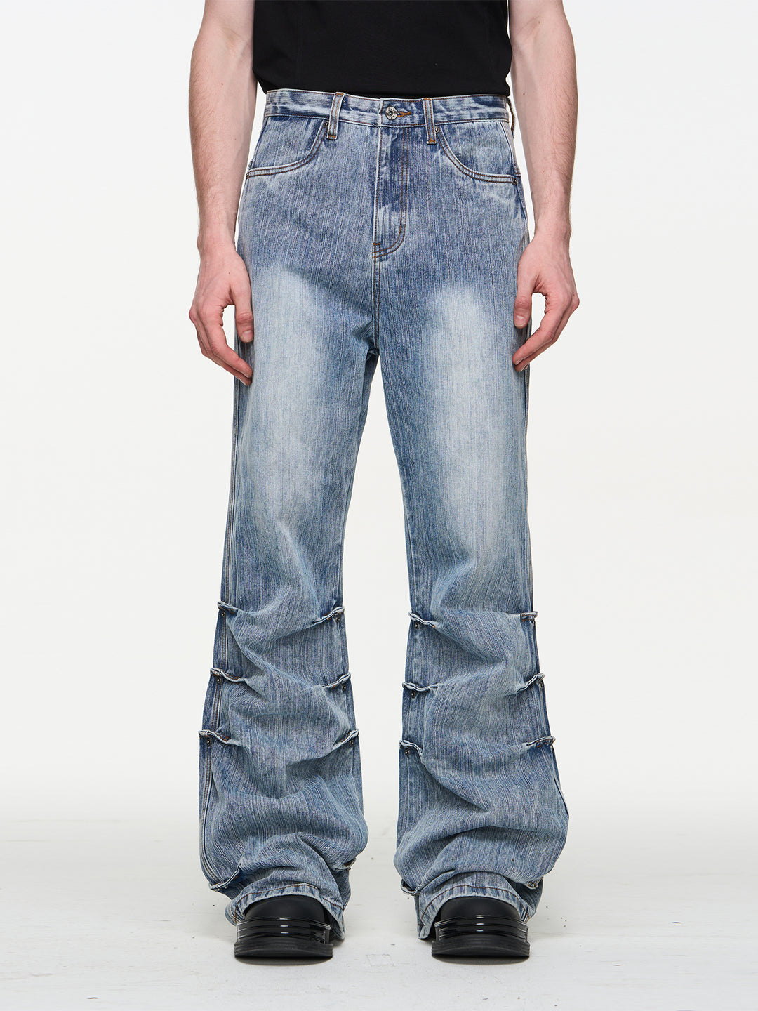 BLIND NO PLAN Washed Bamboo Pinch Pleat Denim Jeans