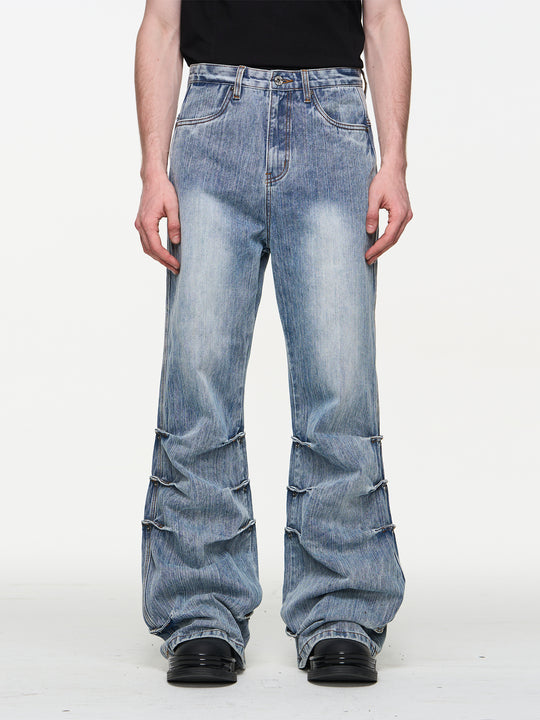 BLIND NO PLAN Washed Bamboo Pinch Pleat Denim Jeans