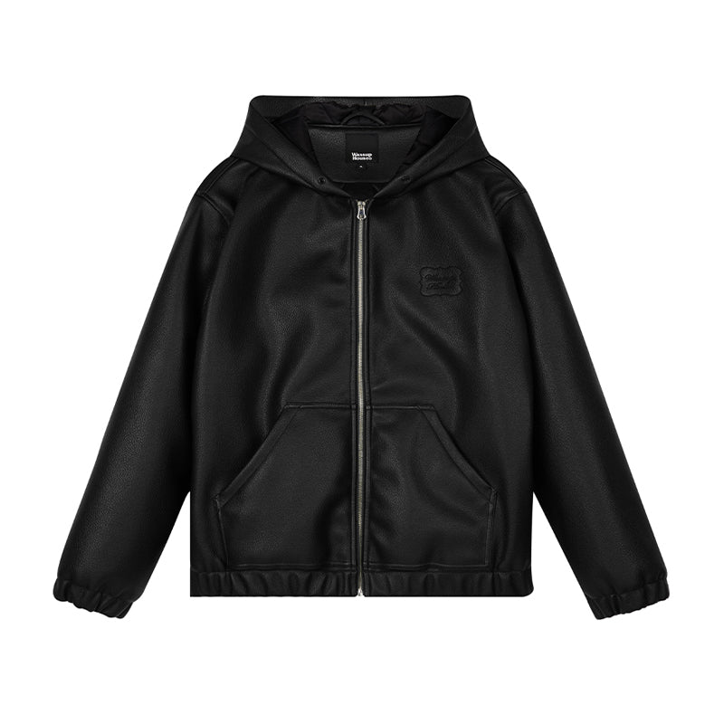 Wassup House Leather Quilted Zipper Hoodie Jacket