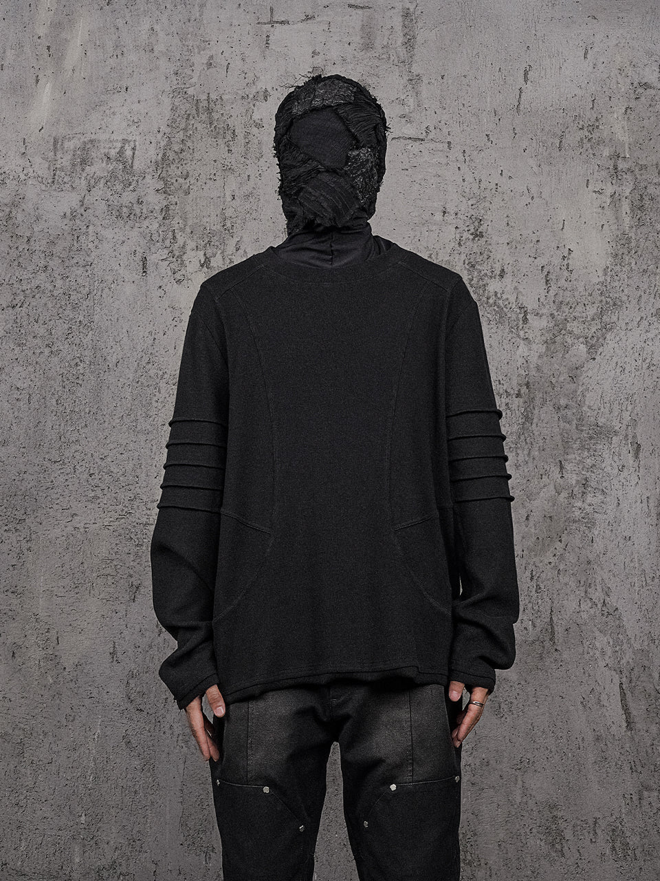 UNDERWATER Washed Pleated Deconstructed Patchwork Sweatshirt Black