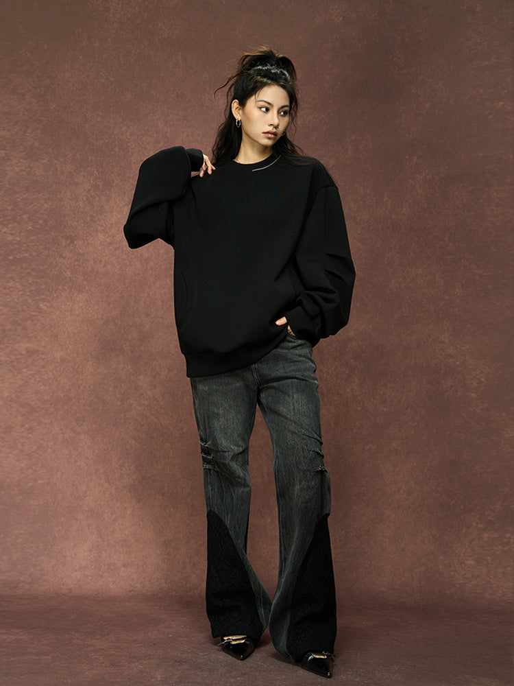 YADcrew 350G Heavyweight Around Zipper Pleated Sweatshirt