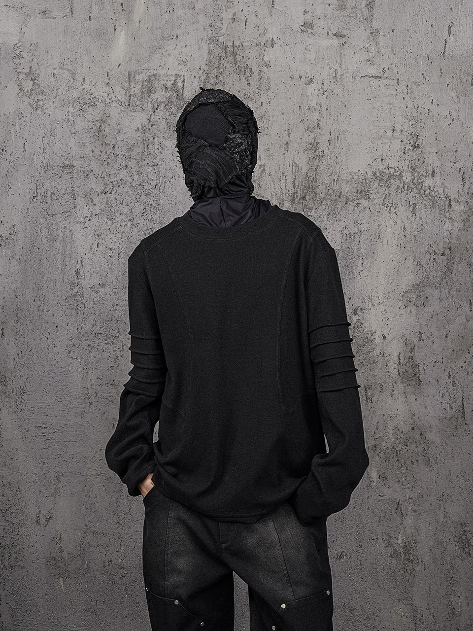 UNDERWATER Washed Pleated Deconstructed Patchwork Sweatshirt Black
