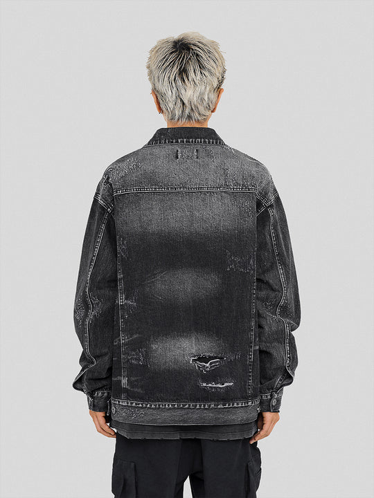 UNDERWATER Sand Wash Cut Destroyed Denim Jacket
