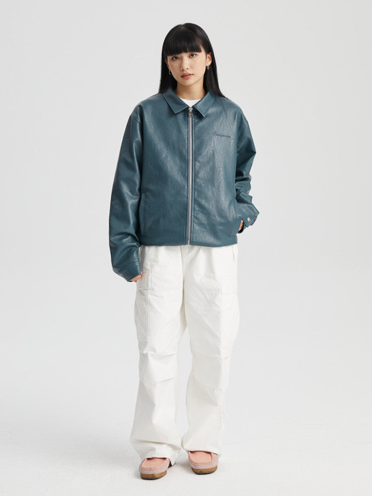 Wassup House Basic Zipper Leather Jacket