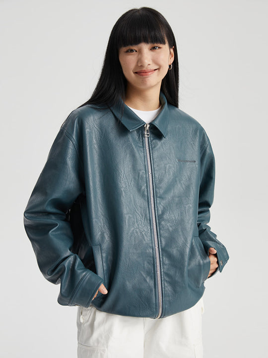 Wassup House Basic Zipper Leather Jacket