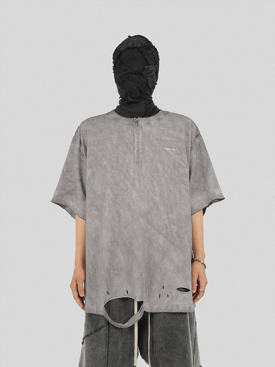 UNDERWATER Destruction Cross Deconstruction Zipper Tee Gray