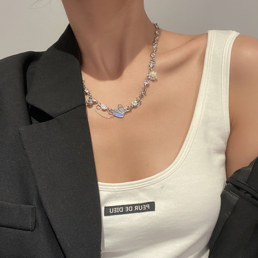 NboStore Zirconia Daisy couple Necklace | Face 3 Face