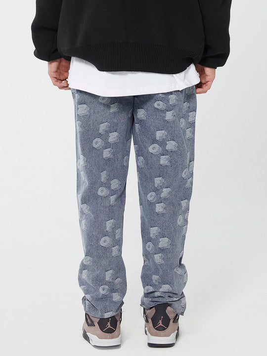 F2CE LOGO Full Of Printed Embroidered Letters Jacquard Denim Jeans Pants | Face 3 Face