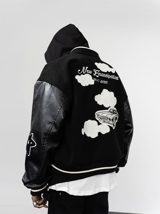 Harsh and Cruel Embroidered stars Clouds Varsity Jacket | Face 3 Face