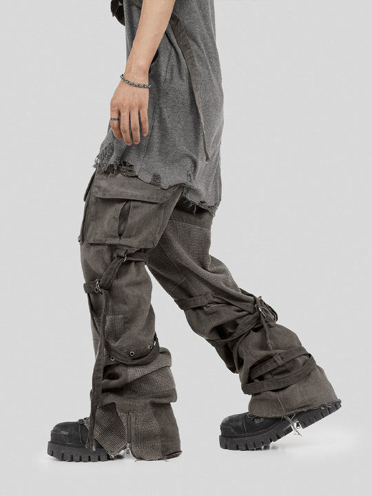 UNDERWATER Scavenger Bandage Mesh Patchwork Pocket Cargo Work Pants