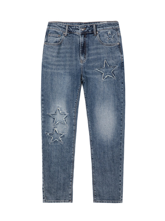F2CE Pentagram Embroidery Piece Frayed Edges Denim Jeans Pants | Face 3 Face