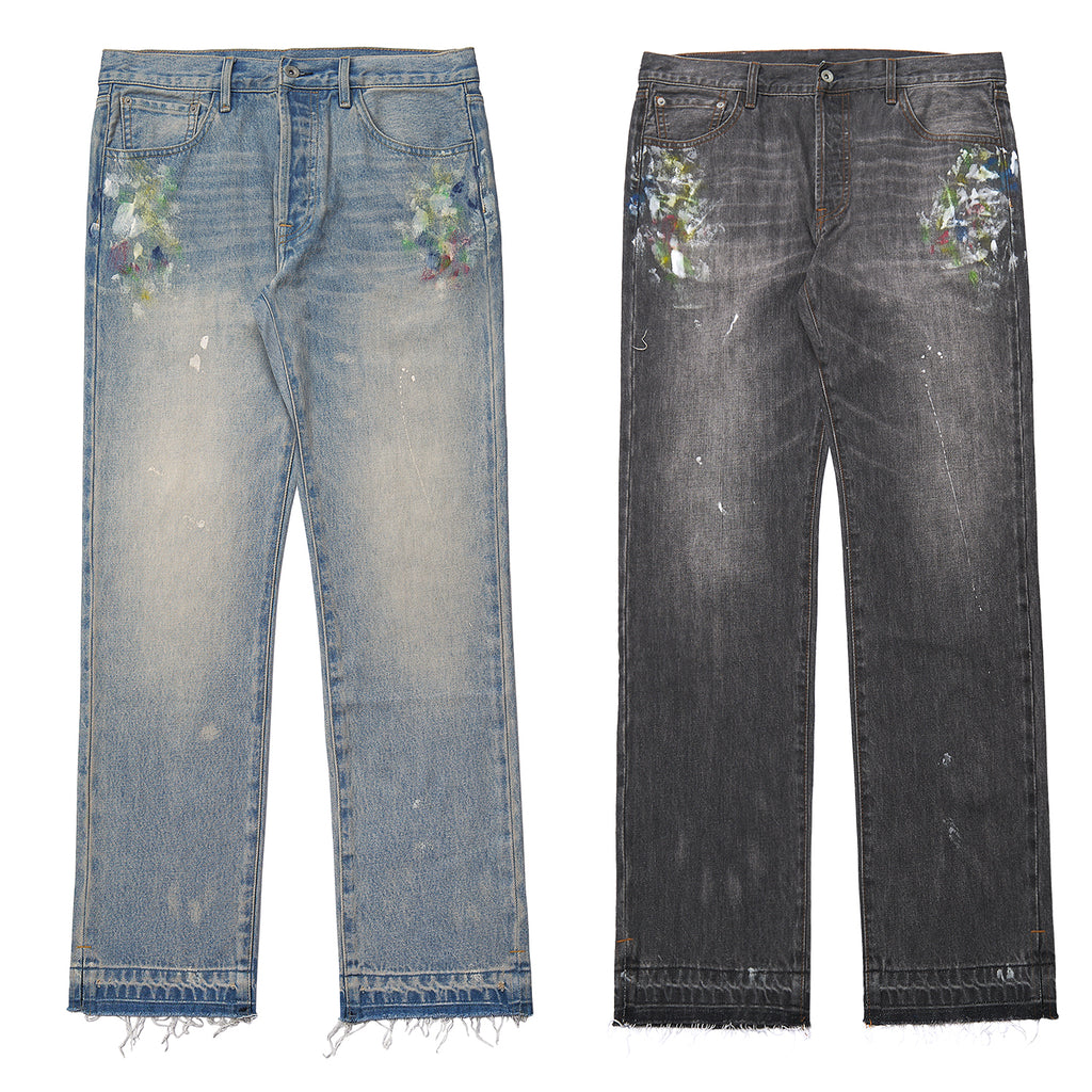 EVILKNIGHT(EK) Colorful Ink Splash Washed Denim Pants