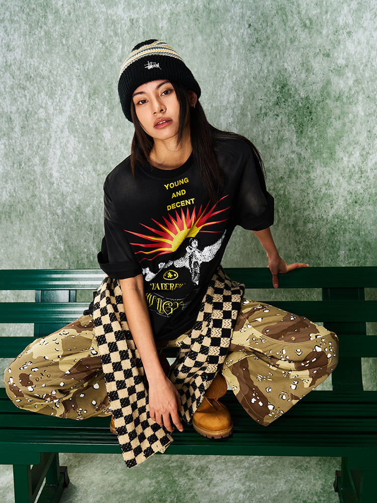 YADcrew R-STAR Sunrise Washed Applique Embroidered Angel Tee