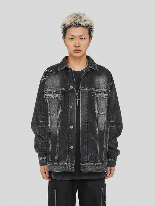 UNDERWATER Sand Wash Cut Destroyed Denim Jacket