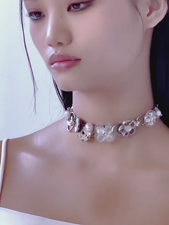 Nbostore Flower Pearl Elements Button Necklace