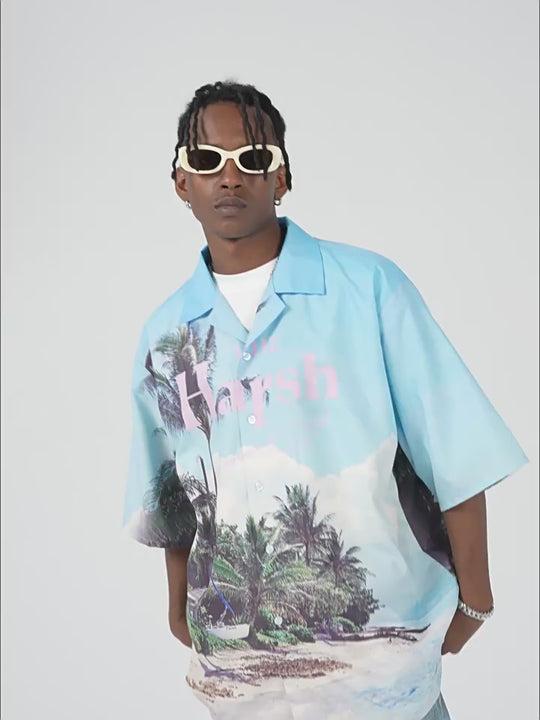 Harsh and Cruel Hawaiian Beach Logo Cuban Shirt