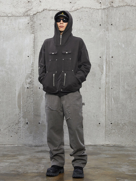 F2CE Washed Destruction Double Knee Work Denim Jeans