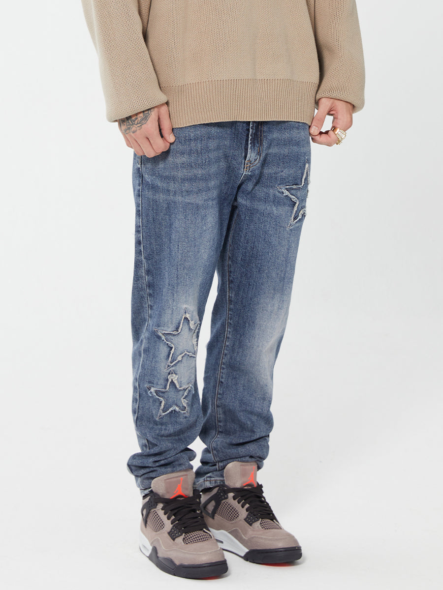 F2CE Pentagram Embroidery Piece Frayed Edges Denim Jeans Pants | Face 3 Face