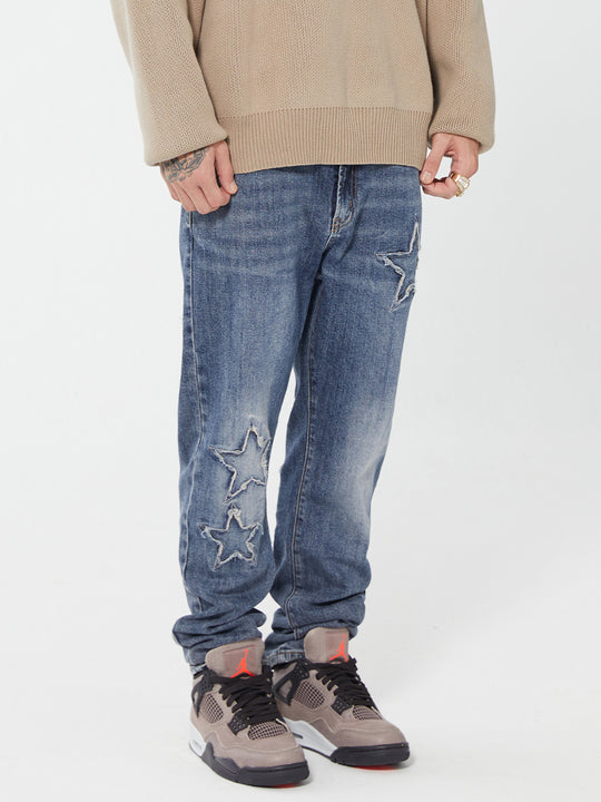 F2CE Pentagram Embroidery Piece Frayed Edges Denim Jeans Pants | Face 3 Face